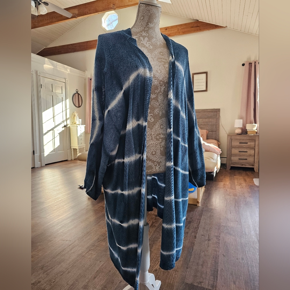 Blue Tie-Dye Open Cardigan